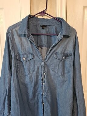 torrid Light Blue Denim Button-Up Blouse